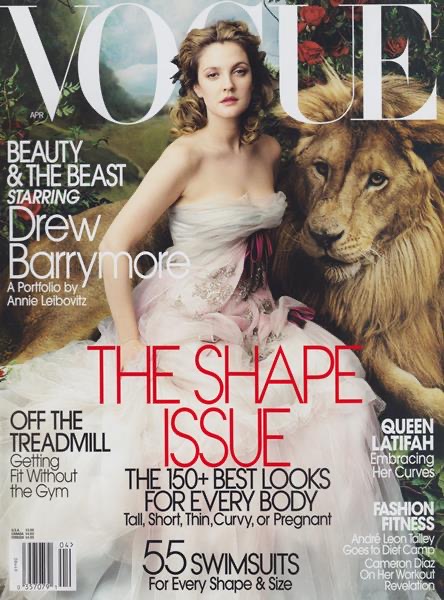 Exotic Animals: Vogue Magazine, Drew Barrymore, Lion, Annie Leibovitz